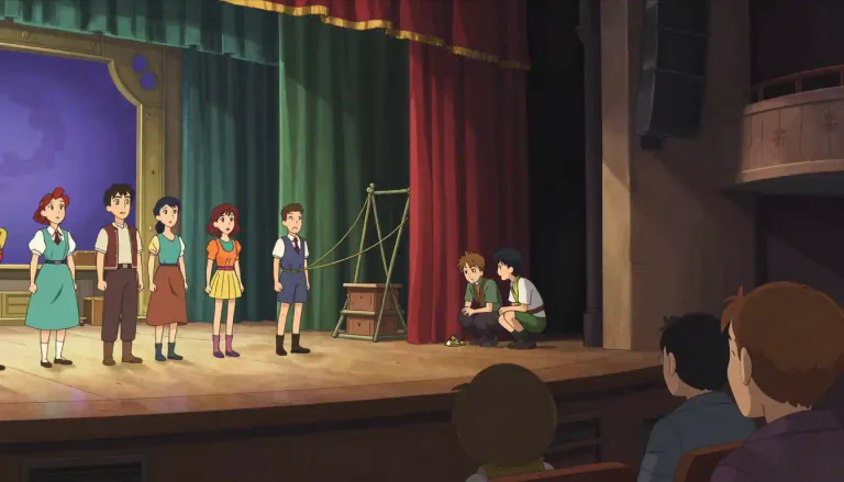 Visual representation of "offstage" - Not visible to the audience; behind the scenes in a theater.