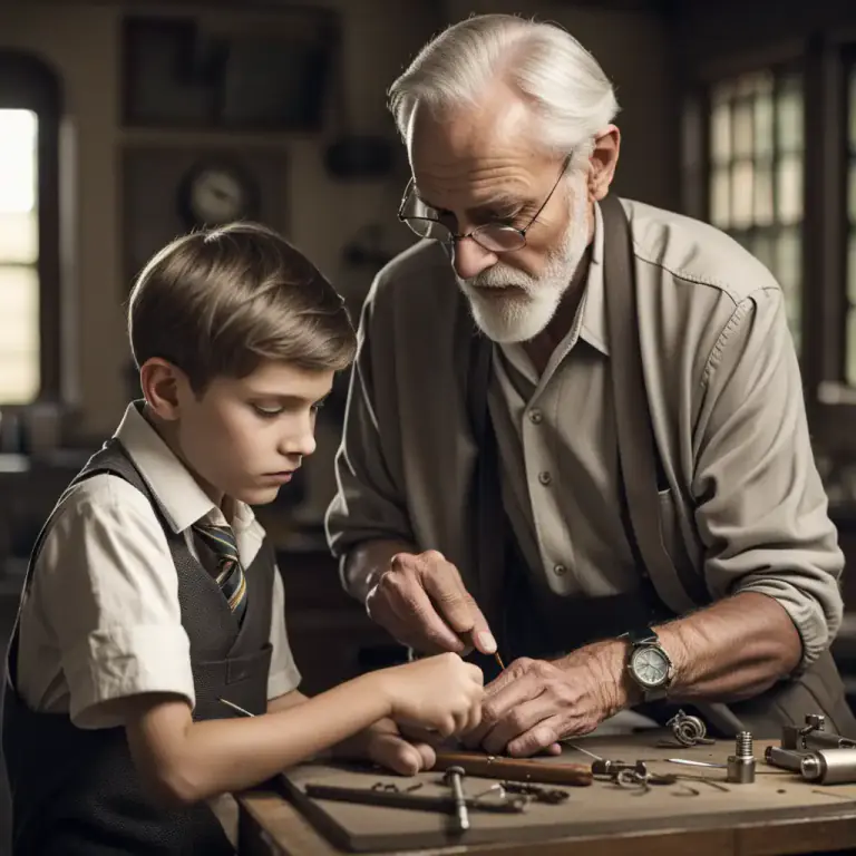 Visual representation of "from father to son" - Passed on through generations within a family, typically referring to knowledge or tradition.