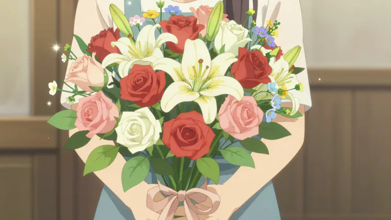 Visual representation of "bouquet" - A bunch of flowers arranged in a beautiful way