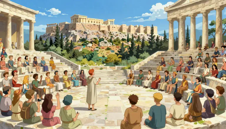 Visual representation of "ecclesia" - An assembly of citizens in ancient Greece, especially those with political authority.