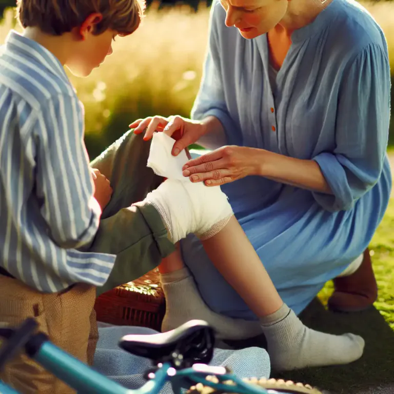 Visual representation of "bandage" - To use a piece of material to cover a wound to protect it.