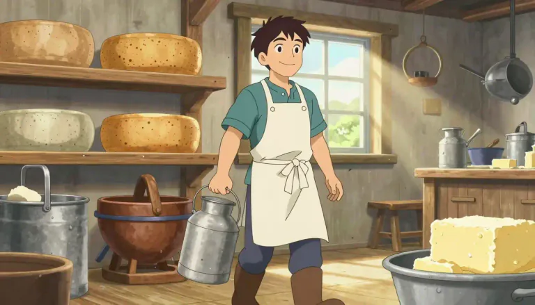 Visual representation of "dairyman" - A man who owns or works in a place where milk products like cheese and butter are made.