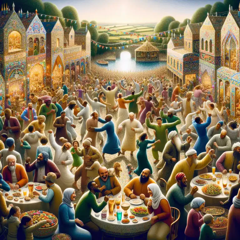 Visual representation of "shindy" - A big celebration or party.