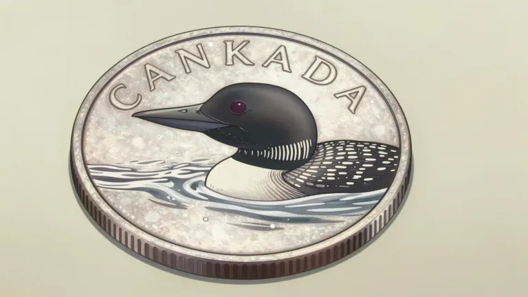 Visual representation of "loonie" - A one-dollar coin of Canada, which features a common loon on one side.