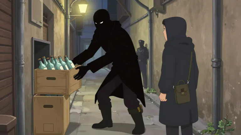 Visual representation of "bootlegging" - The act of making, selling, or distributing goods illegally, especially alcohol.