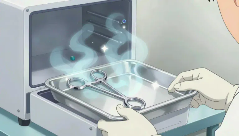 Visual representation of "sterilize" - To make something free from bacteria or other living microorganisms.