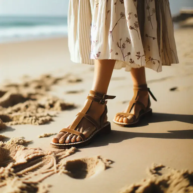 Visual representation of "thong" - A simple sandal with a strap passing between the big toe and rest of the foot