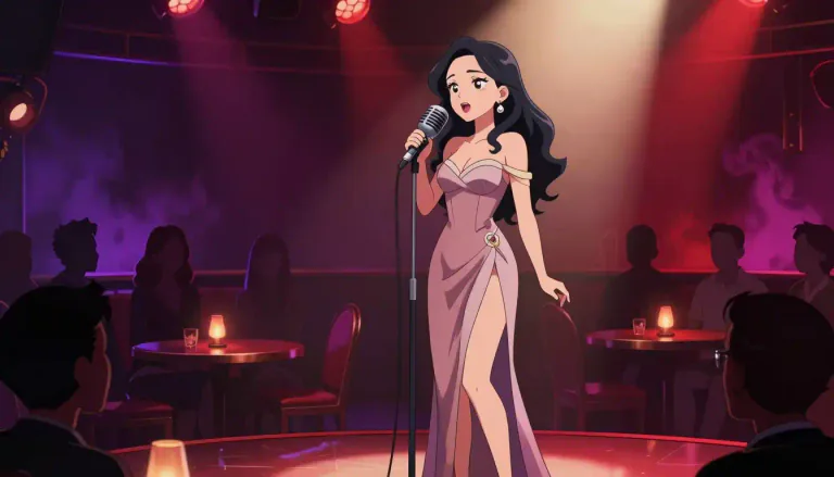Visual representation of "chanteuse" - A female singer, especially one who sings in nightclubs and cabarets.
