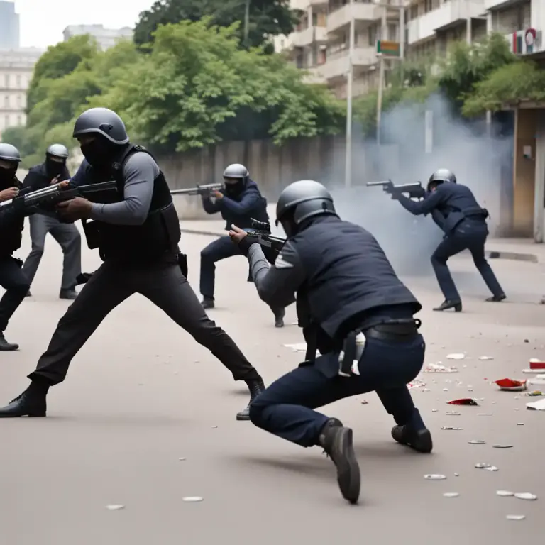 Visual representation of "blaze" - To shoot continuously at someone.