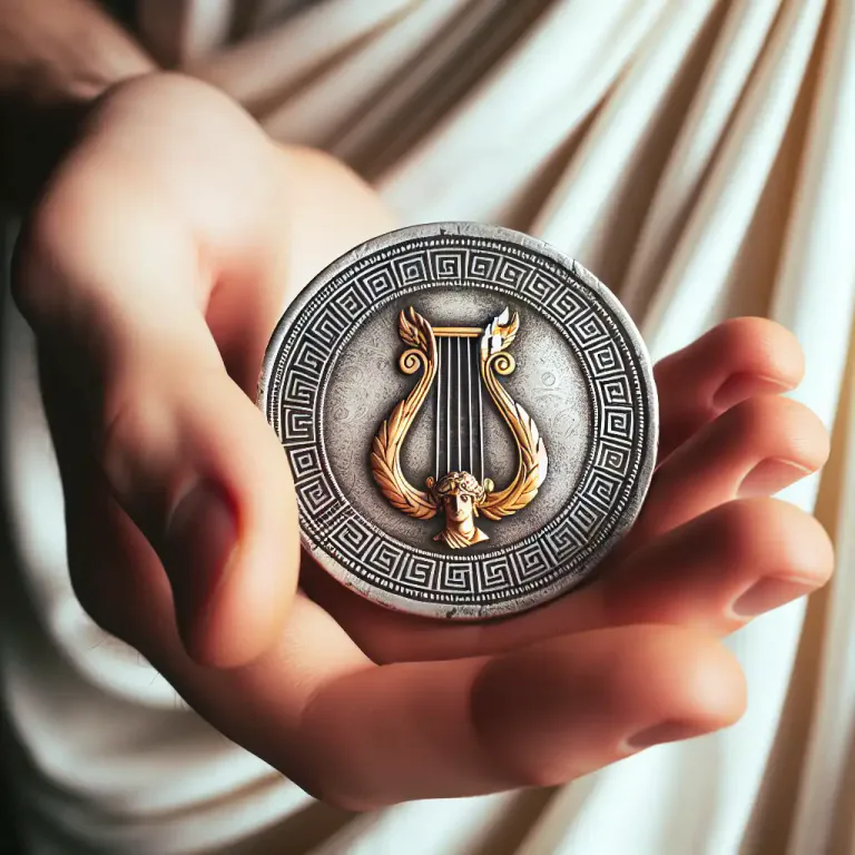 Visual representation of "lyre" - An emblem or insignia representing a lyre, especially in ancient or classical contexts.