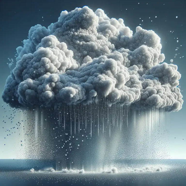 Visual representation of "coalescence" - The formation of a large drop by the union of several smaller ones within a cloud.