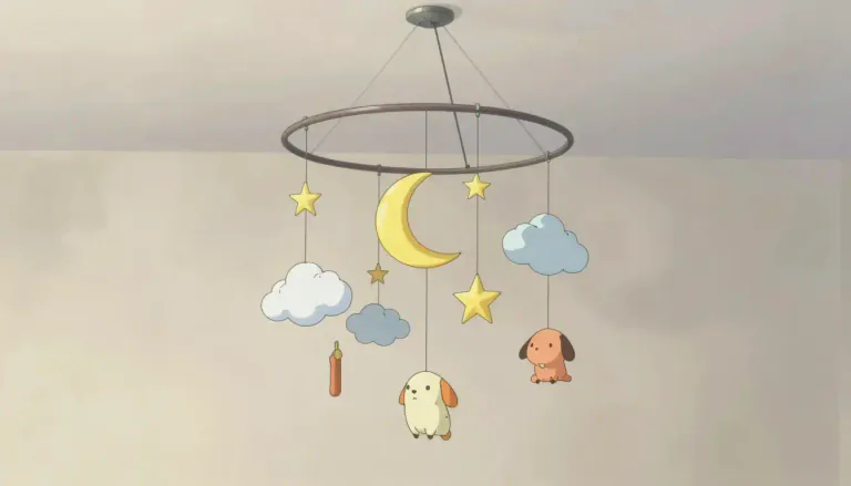 Visual representation of "mobile" - A decoration that is made from many parts that move in the air