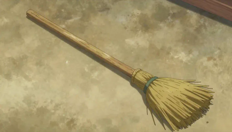 Visual representation of "broomstick" - A long stick with bristles at one end, used for sweeping the floor.
