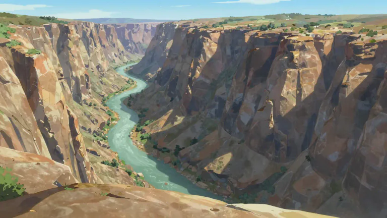 Visual representation of "canyon" - A deep gorge or valley between cliffs, often carved from the landscape by a river.