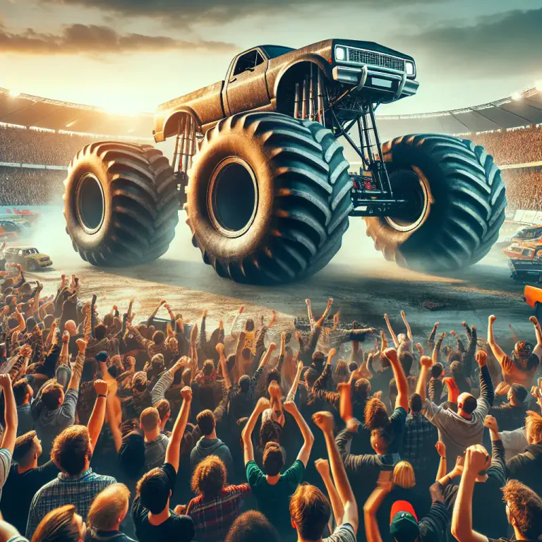 Visual representation of "bigfoot" - A type of large, heavy vehicle with big tires, used especially for racing and entertainment shows