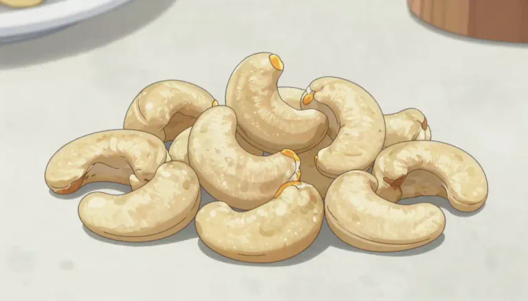 Visual representation of "cashew" - A kind of nut that is eaten as food.