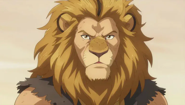 Visual representation of "leonine" - Relating to or resembling a lion.