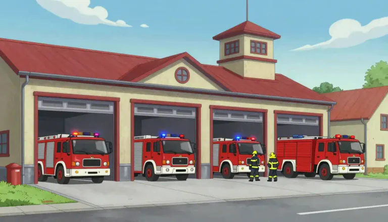 Visual representation of "firehall" - A firehall is a building where fire engines and firefighters are stationed, providing a base for firefighting activities and community services.