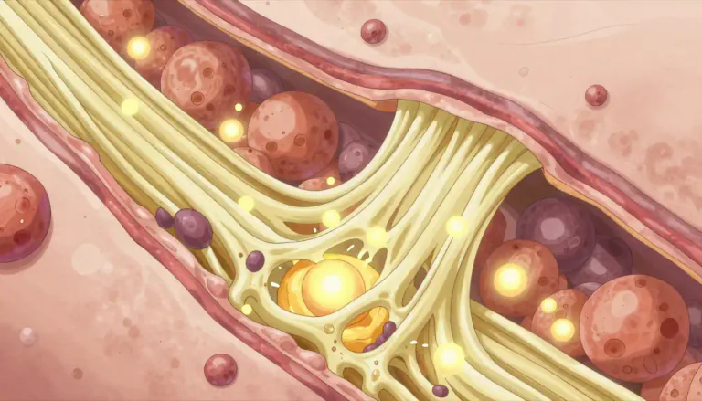 Visual representation of "elastase" - Elastase is an enzyme that helps break down elastin, a protein essential for the elasticity of tissues in the body.