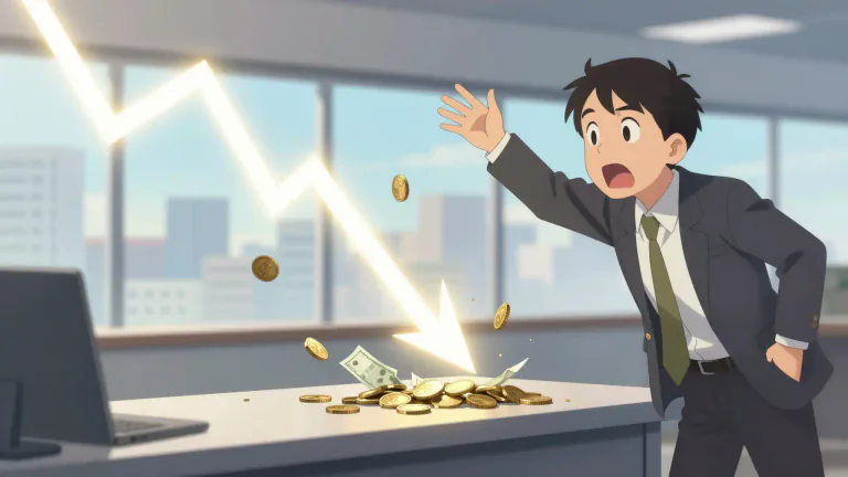 Visual representation of "tumble" - To decrease rapidly in value or amount