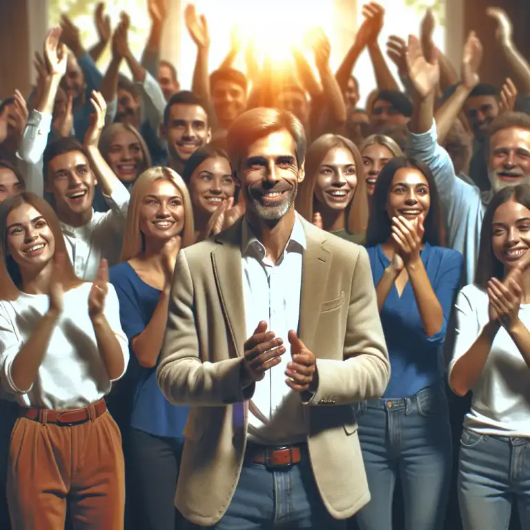 Visual representation of "acclamation" - a shout of approval or praise