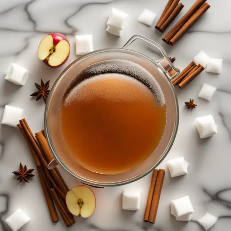 Visual representation of "mulled" - To heat a drink or liquid with spices and sugar, making it taste stronger or more pleasant.