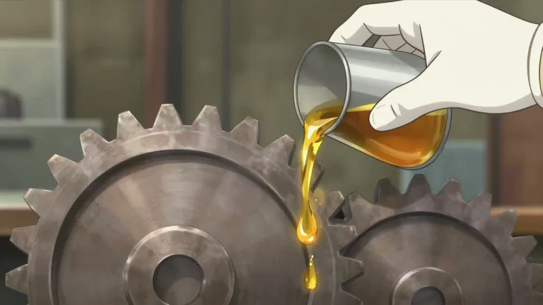 Visual representation of "lubricate" - To apply a substance like oil to reduce friction between two surfaces.