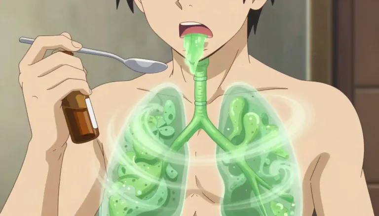 Visual representation of "expectorant" - A medicine that helps you cough up mucus from your respiratory tract.