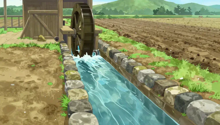 Visual representation of "leat" - A leat is a channel or pipe that carries water to a mill, farm, or for irrigation purposes.