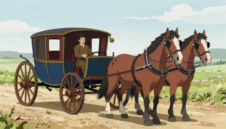 Visual representation of "carriage" - A vehicle with wheels that is pulled by horses, mostly used in the past