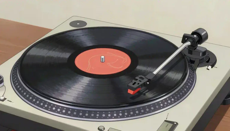 Visual representation of "turntable" - A rotating platform used to play vinyl records on a phonograph or for DJ use.
