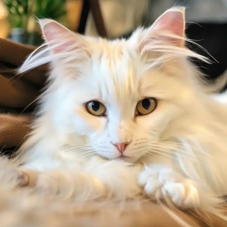 Visual representation of "angora" - A type of cat with long, silky hair and large eyes, also known as the Turkish Angora.