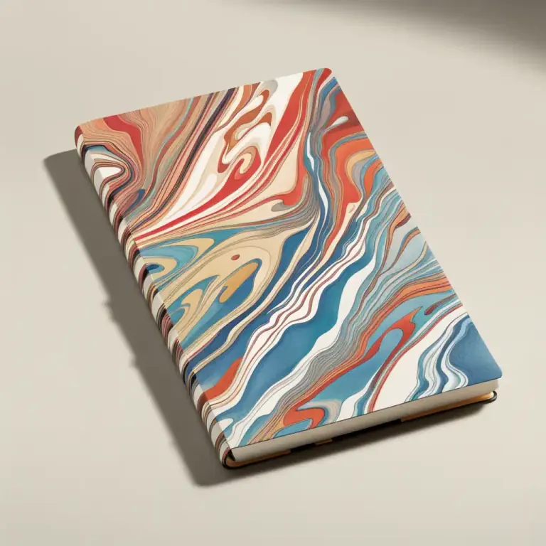 Visual representation of "marbled" - Of paper, to be decorated with a design that looks like marble.