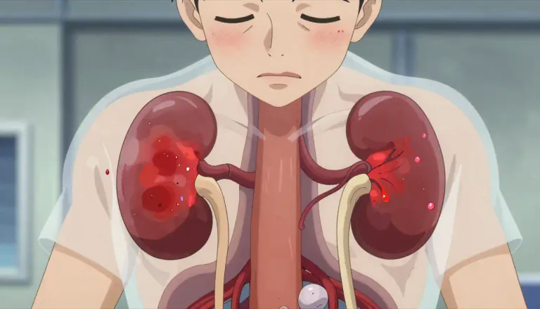 Visual representation of "glomerulonephritis" - A serious condition that involves inflammation of the glomeruli in the kidneys, affecting their ability to filter waste from the blood.