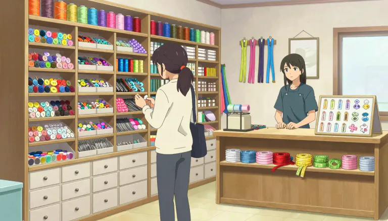Visual representation of "haberdashery" - A shop that sells small items used for sewing, like buttons, zips, and thread.