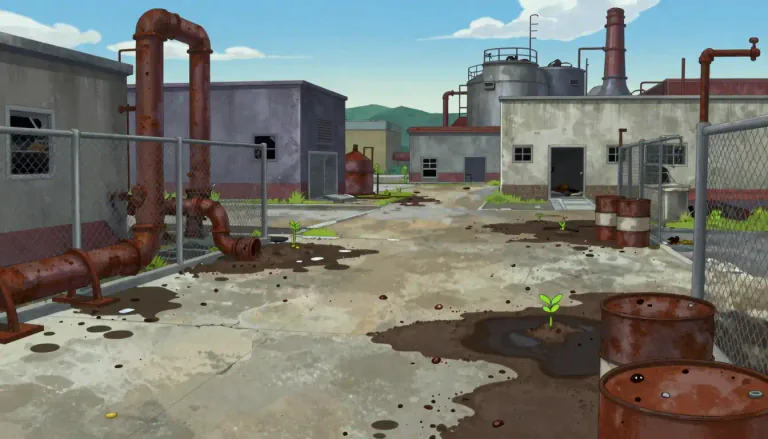 Visual representation of "brownfield" - A brownfield is a piece of land that has been previously used for industrial or commercial purposes and may be contaminated or have other issues, making it challenging to redevelop.