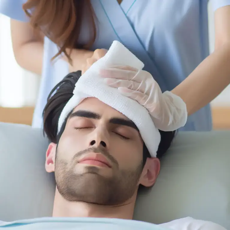 Visual representation of "compress" - a cloth that is tightly pressed onto a body part to stop bleeding or reduce pain