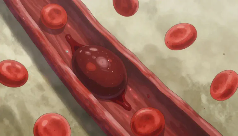 Visual representation of "thrombus" - A thrombus is a blood clot that forms in a blood vessel and stays there, instead of floating in the blood like an embolus.