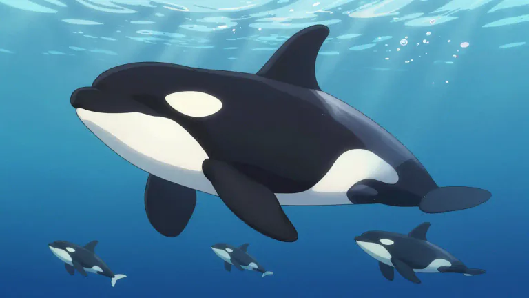 Visual representation of "orca" - A large, black-and-white dolphin found in oceans, known for its intelligence and social behavior.