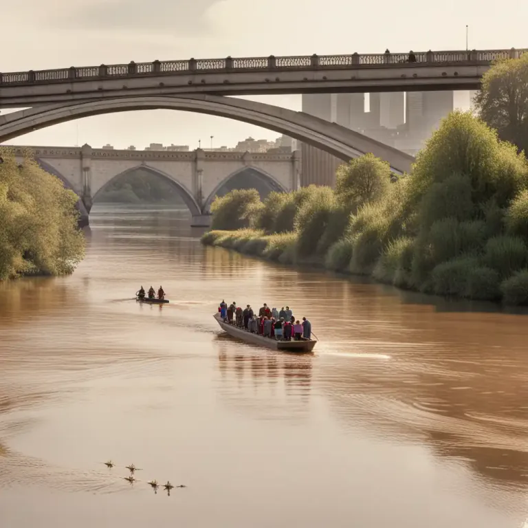Visual representation of "put over" - To cross a river or other obstacle by using a bridge or boat