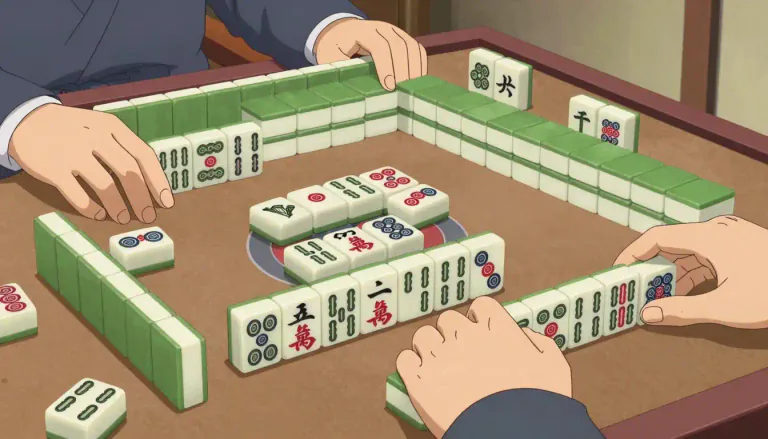 Visual representation of "mahjong" - A game played with tiles, originating in China, where players collect sets of tiles and make combinations to win.