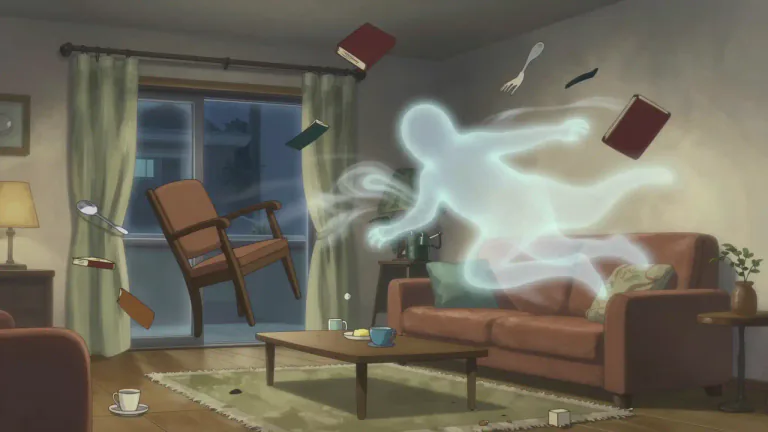 Visual representation of "poltergeist" - A term used in ghost stories and legends to identify a spirit that manifests by causing physical effects.