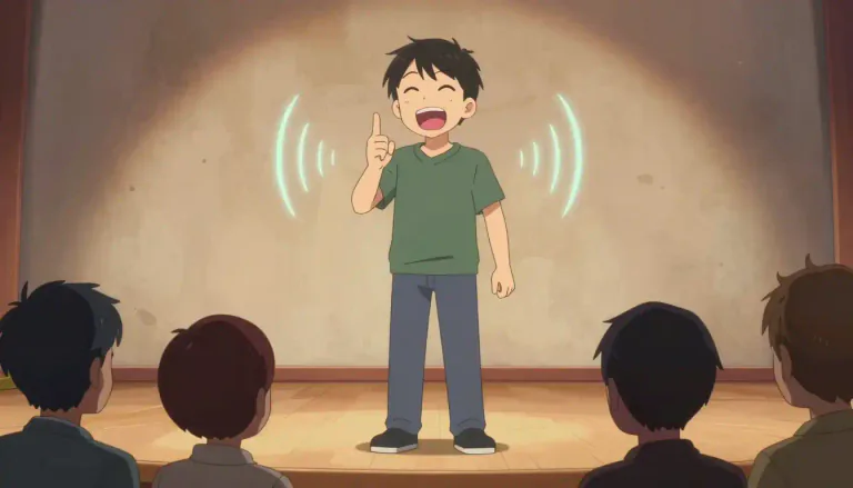 Visual representation of "elocution" - The skill of clear and expressive speaking, which includes using voice control and gestures.