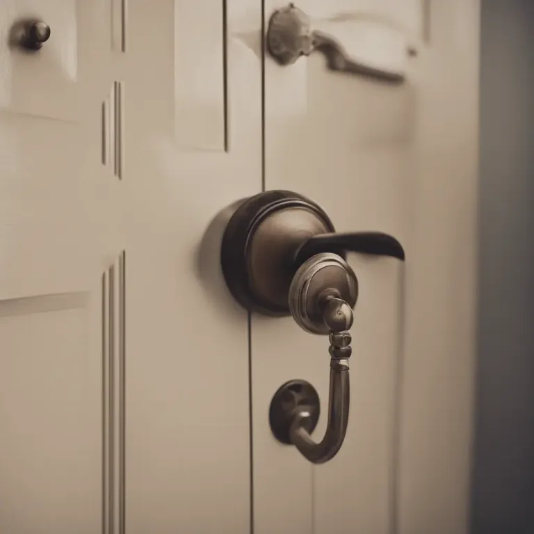Visual representation of "on the latch" - A door is 'on the latch' when it is closed but not locked and can be opened simply by turning the handle or knob.