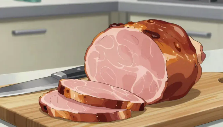 Visual representation of "ham" - A type of meat that comes from the hind leg of a pig.