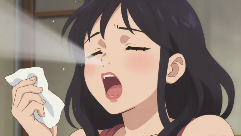 Visual representation of "sneeze" - To let air out from your nose and mouth suddenly, often because of an irritation in your nose