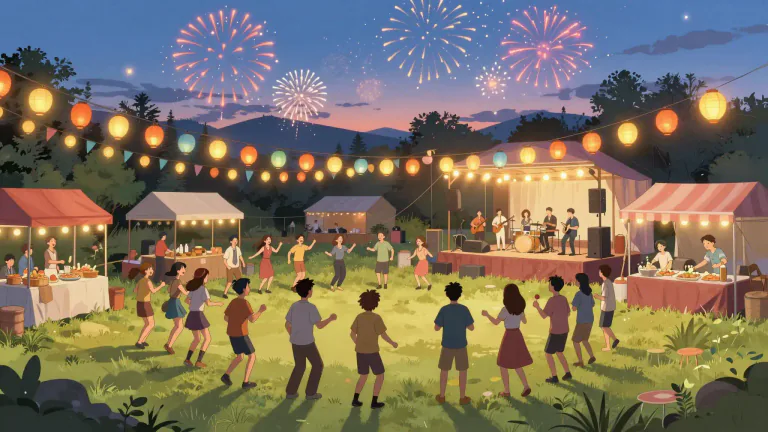Visual representation of "jamboree" - A large celebration or party, often with various activities and entertainment.