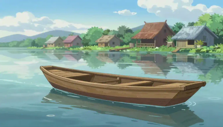 Visual representation of "sampan" - A small, flat-bottomed boat used primarily in China and Southeast Asia