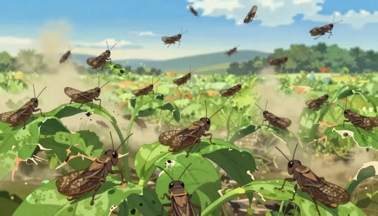 Visual representation of "locust" - A type of insect that travels in large groups and can cause big damage to plants.