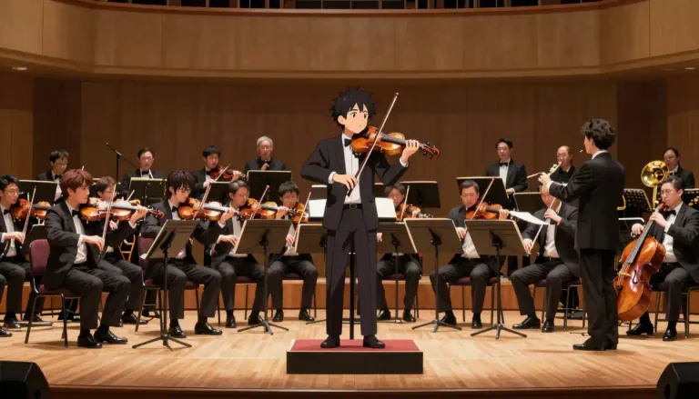 Visual representation of "concerto" - A music piece made for one or more solo instruments and an orchestra.